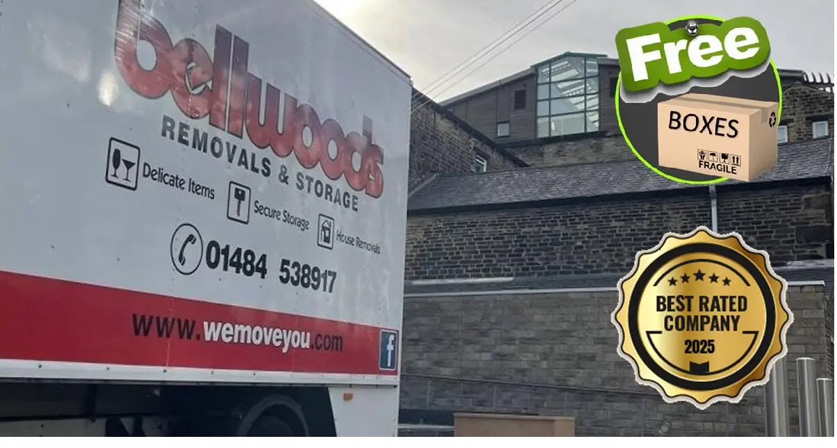 A Bellwoods Removals and Storage van ready to collect furniture from a house move in Huddersfield